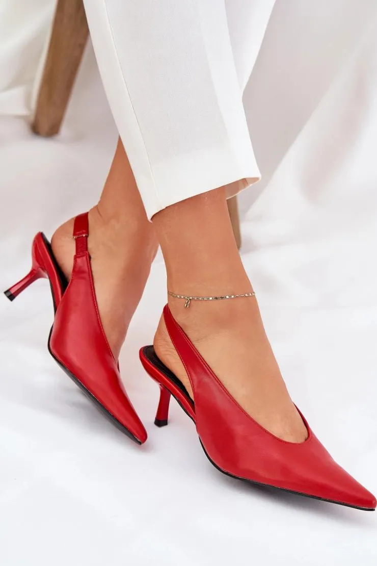 Boto Czółenka Klasyczne*Szpilki Z Odkrytą Piętą Eko Skórzane Czerwone Aricandia Czerwony