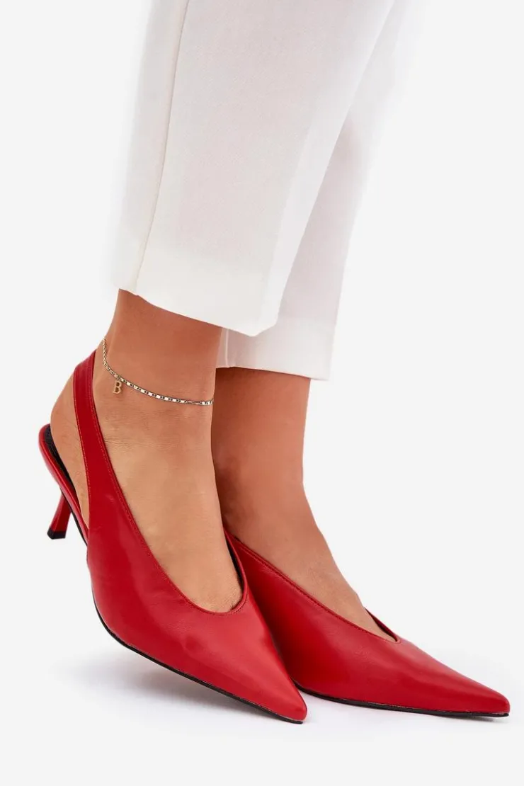 Boto Czółenka Klasyczne*Szpilki Z Odkrytą Piętą Eko Skórzane Czerwone Aricandia Czerwony