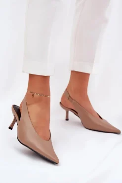 Best Boto Szpilki Z Odkrytą Piętą Eko Skórzane Ciemnobeżowe Aricandia