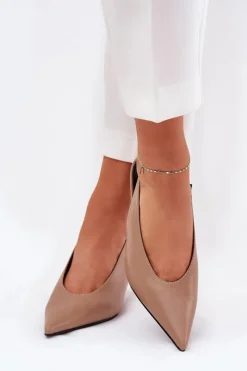 Best Boto Szpilki Z Odkrytą Piętą Eko Skórzane Ciemnobeżowe Aricandia