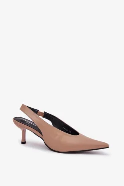 Best Boto Szpilki Z Odkrytą Piętą Eko Skórzane Ciemnobeżowe Aricandia