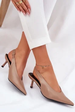 Best Boto Szpilki Z Odkrytą Piętą Eko Skórzane Ciemnobeżowe Aricandia