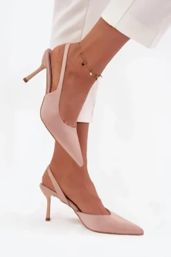 Damskie Boto Szpilki Z Odkrytymi Piętami Beżowe Lenira