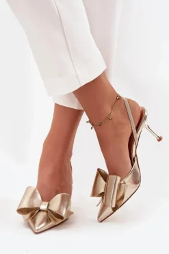 Best Boto Szpilki Z Odkrytymi Piętami I Kokardką Złote Eklevia Złoty