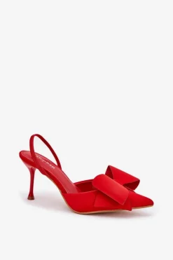New Boto Szpilki Z Odkrytymi Piętami I Kokardką Czerwone Eklevia