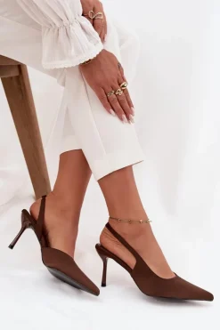 Boto Czółenka Klasyczne*Szpilki Z Odkrytymi Piętami Czekoladowe Lenira Brązowy