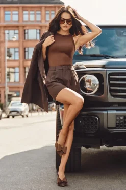 Damskie Boto Szpilki Z Odkrytymi Piętami I Kokardką Brązowe Eklevia