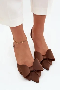Damskie Boto Szpilki Z Odkrytymi Piętami I Kokardką Brązowe Eklevia