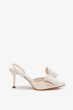 Boto Czółenka Klasyczne*Szpilki Z Odkrytymi Piętami I Kokardką Ecru Eklevia