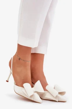Boto Czółenka Klasyczne*Szpilki Z Odkrytymi Piętami I Kokardką Ecru Eklevia