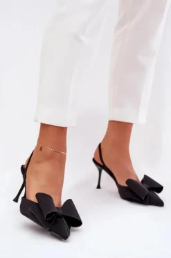 Damskie Boto Szpilki Z Odkrytymi Piętami I Kokardką Czarne Eklevia