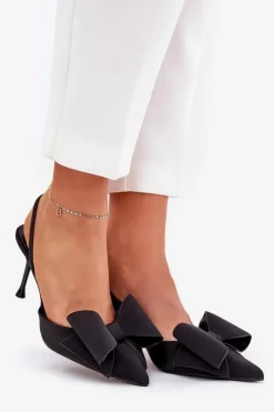 Damskie Boto Szpilki Z Odkrytymi Piętami I Kokardką Czarne Eklevia