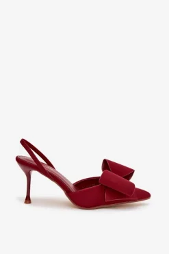 New Boto Szpilki Z Odkrytymi Piętami I Kokardką Bordowe Eklevia