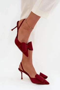 New Boto Szpilki Z Odkrytymi Piętami I Kokardką Bordowe Eklevia