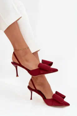 New Boto Szpilki Z Odkrytymi Piętami I Kokardką Bordowe Eklevia