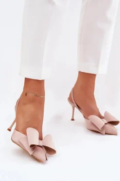 Damskie Boto Szpilki Z Odkrytymi Piętami I Kokardką Beżowe Eklevia
