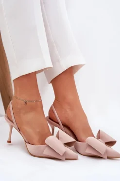Damskie Boto Szpilki Z Odkrytymi Piętami I Kokardką Beżowe Eklevia