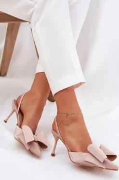 Damskie Boto Szpilki Z Odkrytymi Piętami I Kokardką Beżowe Eklevia