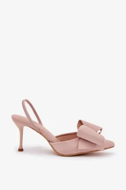 Damskie Boto Szpilki Z Odkrytymi Piętami I Kokardką Beżowe Eklevia