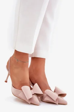 Damskie Boto Szpilki Z Odkrytymi Piętami I Kokardką Beżowe Eklevia
