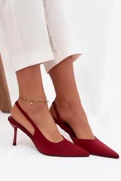 Hot Boto Szpilki Z Odkrytymi Piętami Bordowe Lenira Czerwony