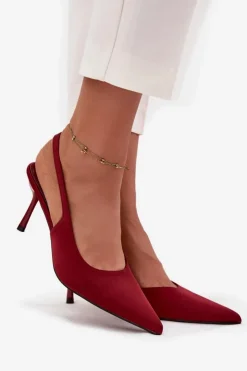 Hot Boto Szpilki Z Odkrytymi Piętami Bordowe Lenira Czerwony