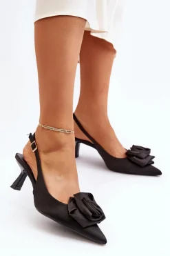 Boto Czółenka Klasyczne*Szpilki Z Ozdobą Czarne Ozena