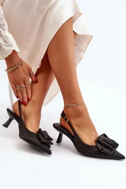 Boto Czółenka Klasyczne*Szpilki Z Ozdobą Czarne Ozena