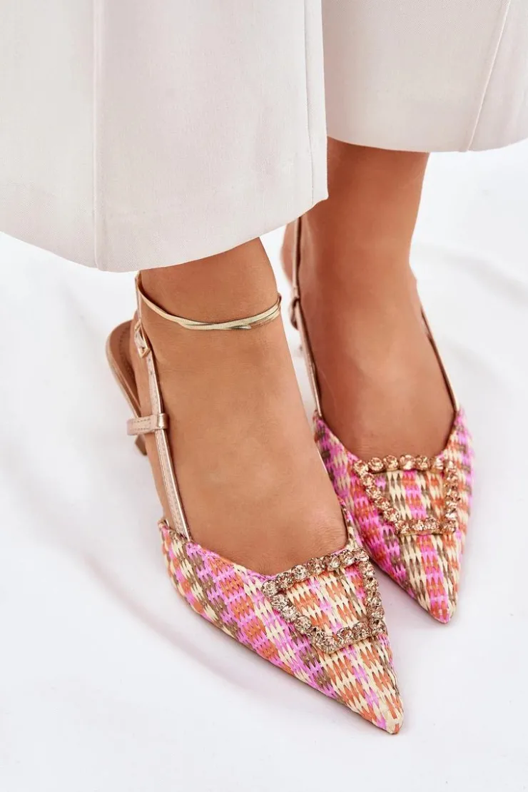 Outlet Boto Szpilki Z Ozdobą I Odkrytą Piętą Szampańskie Teminora