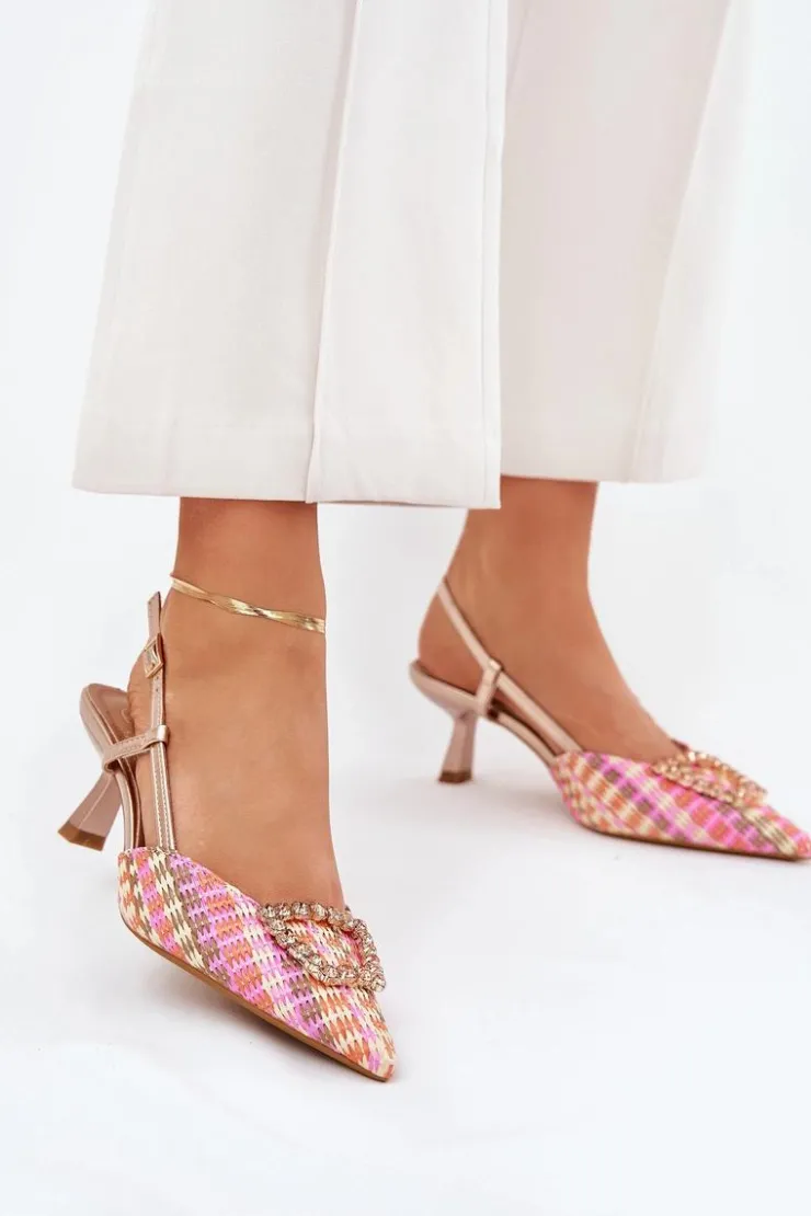 Outlet Boto Szpilki Z Ozdobą I Odkrytą Piętą Szampańskie Teminora