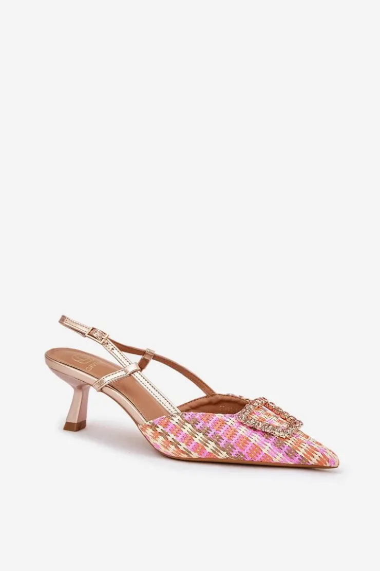 Outlet Boto Szpilki Z Ozdobą I Odkrytą Piętą Szampańskie Teminora