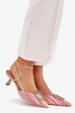 Outlet Boto Szpilki Z Ozdobą I Odkrytą Piętą Szampańskie Teminora