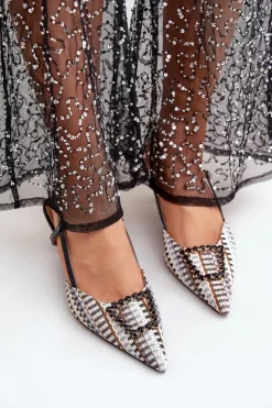 Damskie Boto Szpilki Z Ozdobą I Odkrytą Piętą Czarne Teminora