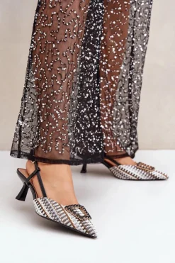 Damskie Boto Szpilki Z Ozdobą I Odkrytą Piętą Czarne Teminora