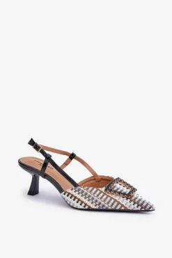 Damskie Boto Szpilki Z Ozdobą I Odkrytą Piętą Czarne Teminora