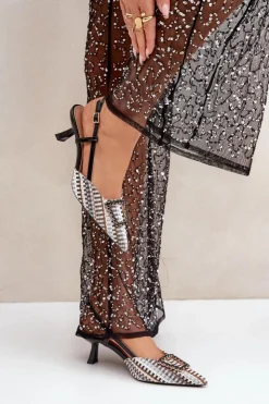 Damskie Boto Szpilki Z Ozdobą I Odkrytą Piętą Czarne Teminora