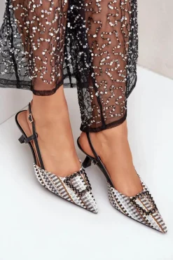 Damskie Boto Szpilki Z Ozdobą I Odkrytą Piętą Czarne Teminora