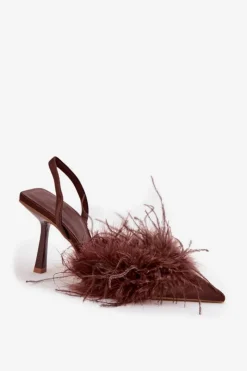 Boto Czółenka Klasyczne*Szpilki Z Piórami I Odkrytą Piętą Czekoladowe Belice Brązowy