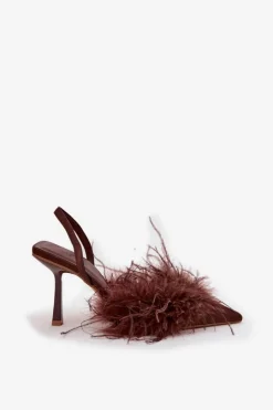 Boto Czółenka Klasyczne*Szpilki Z Piórami I Odkrytą Piętą Czekoladowe Belice Brązowy