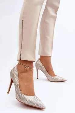 Damskie Boto Szpilki Zdobione Brokatem Złote Klonisa