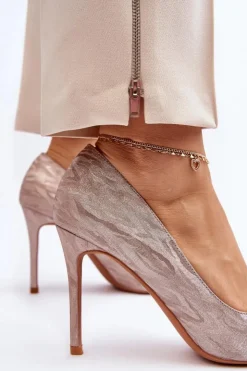 Hot Boto Szpilki Zdobione Brokatem Champagne Klonisa