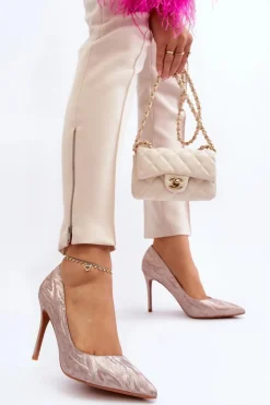 Hot Boto Szpilki Zdobione Brokatem Champagne Klonisa
