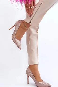 Hot Boto Szpilki Zdobione Brokatem Champagne Klonisa