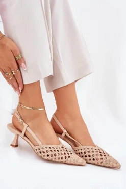 Damskie Boto Szpilki Ze Szpiczastym Noskiem I Odkrytą Piętą Beżowe Umirana