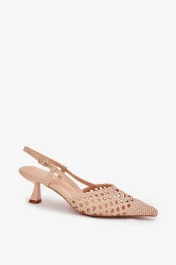 Damskie Boto Szpilki Ze Szpiczastym Noskiem I Odkrytą Piętą Beżowe Umirana