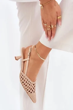 Damskie Boto Szpilki Ze Szpiczastym Noskiem I Odkrytą Piętą Beżowe Umirana