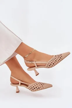 Damskie Boto Szpilki Ze Szpiczastym Noskiem I Odkrytą Piętą Beżowe Umirana