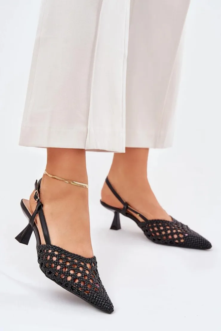 Boto Czółenka Klasyczne*Szpilki Ze Szpiczastym Noskiem I Odkrytą Piętą Czarne Umirana Czarny