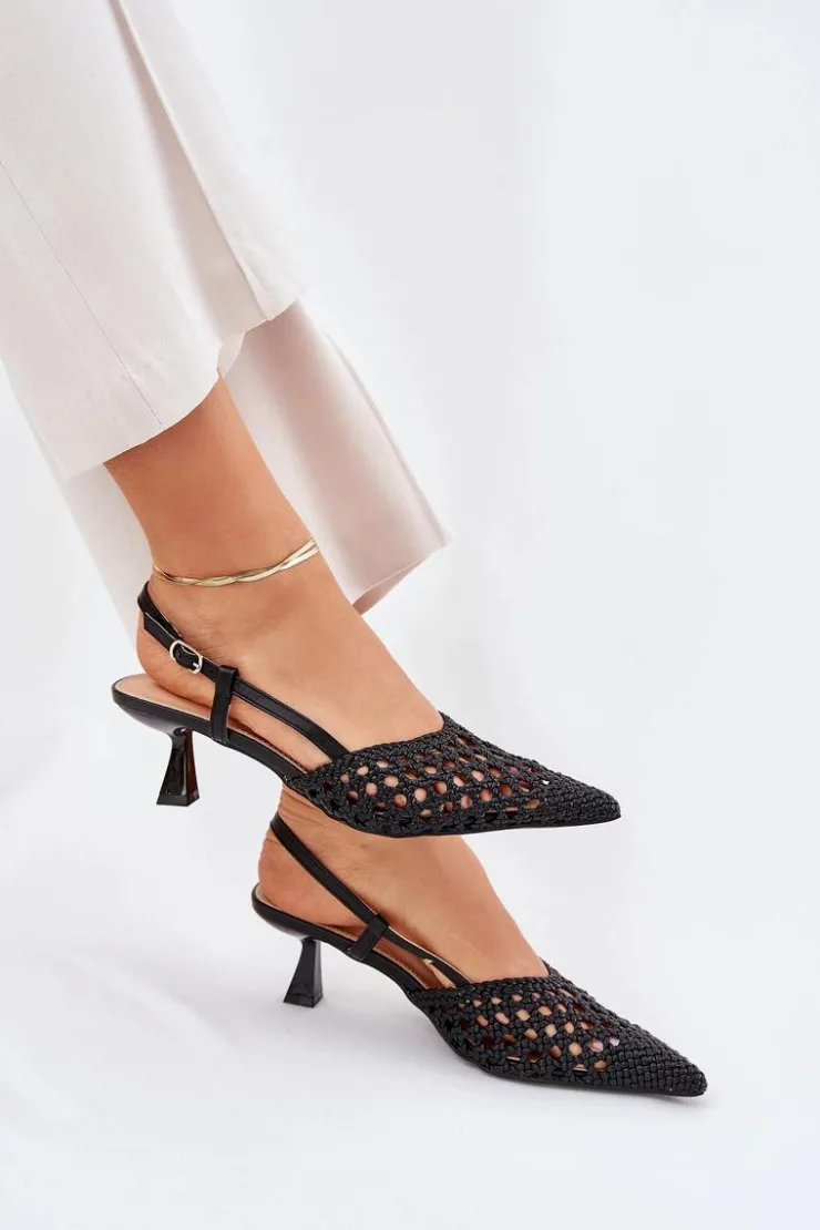 Boto Czółenka Klasyczne*Szpilki Ze Szpiczastym Noskiem I Odkrytą Piętą Czarne Umirana Czarny