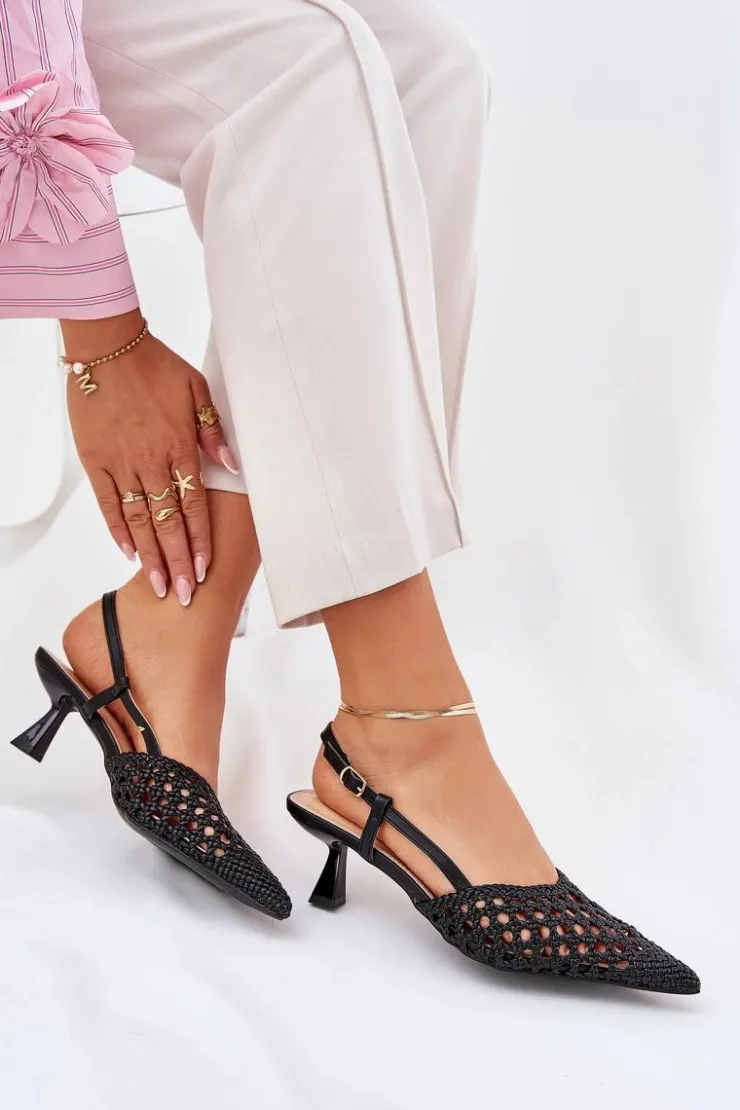 Boto Czółenka Klasyczne*Szpilki Ze Szpiczastym Noskiem I Odkrytą Piętą Czarne Umirana Czarny